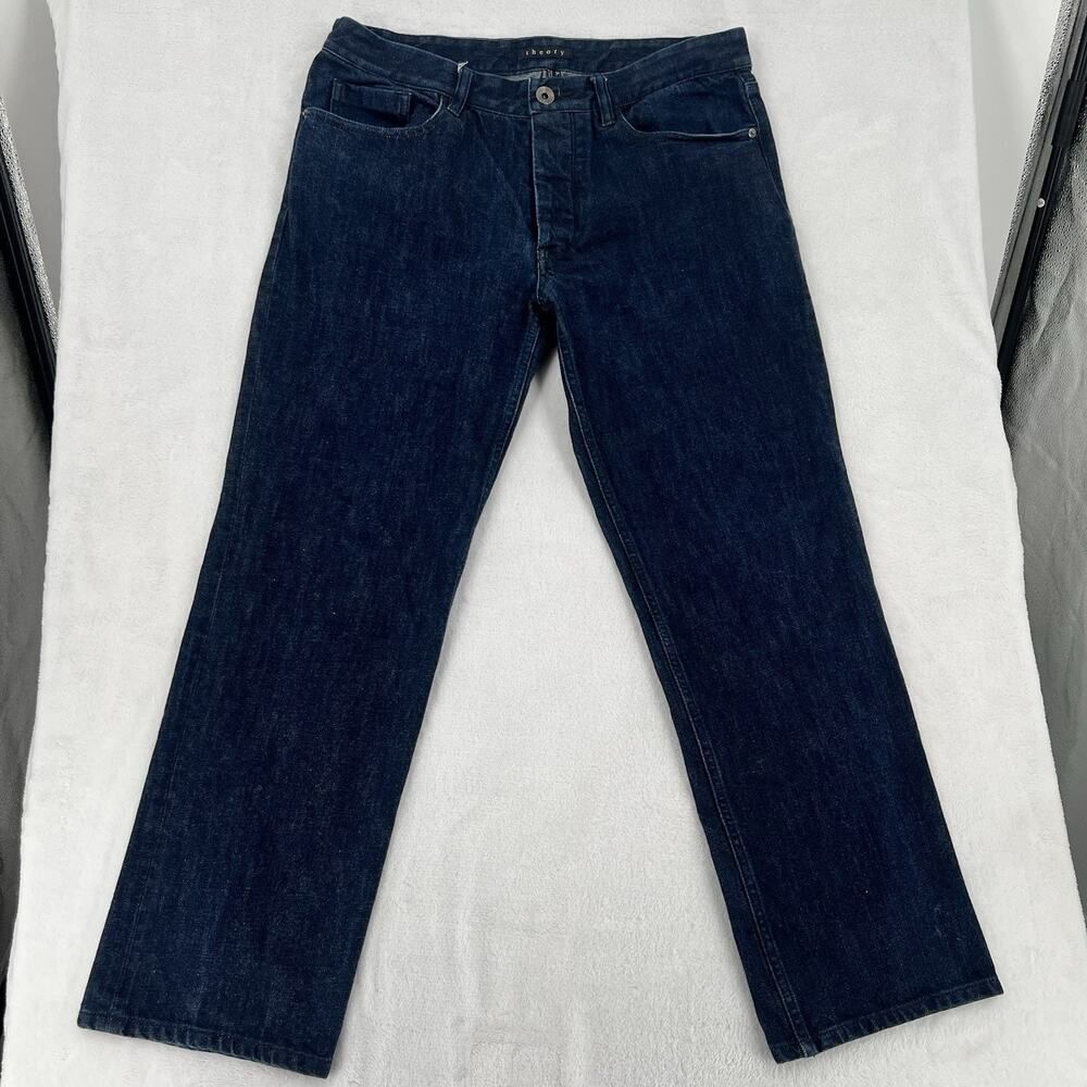 Theory Slim Jim Jeans Men’s 34 Dark Wash Blue Denim Straight Leg Button Flying